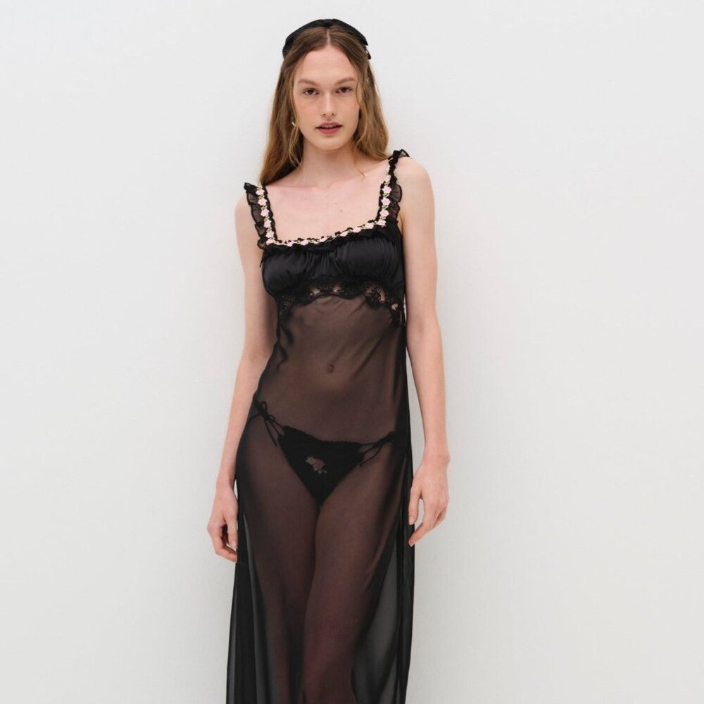For Love & Lemons Gertrude Maxi Slip Dress Size S / Black